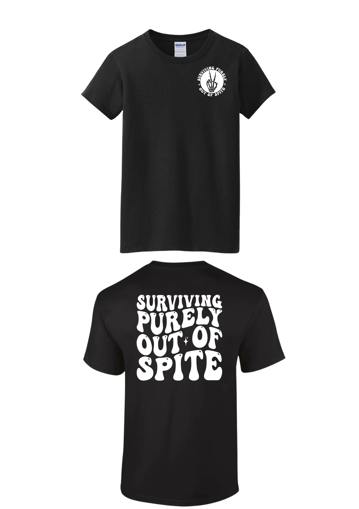 Surviving purely out of spite (small front logo, large back design)