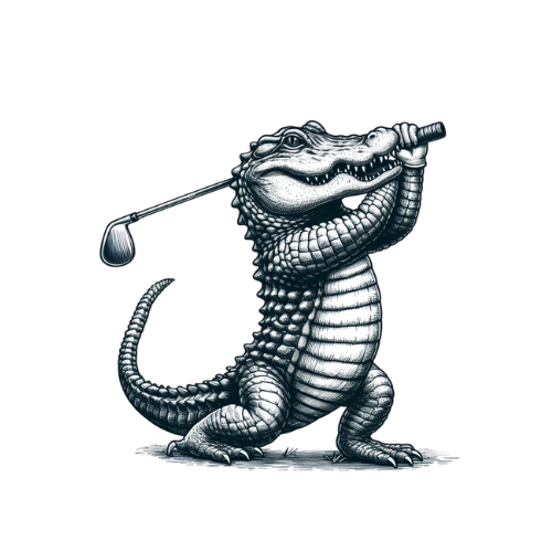 Alligator playing golf